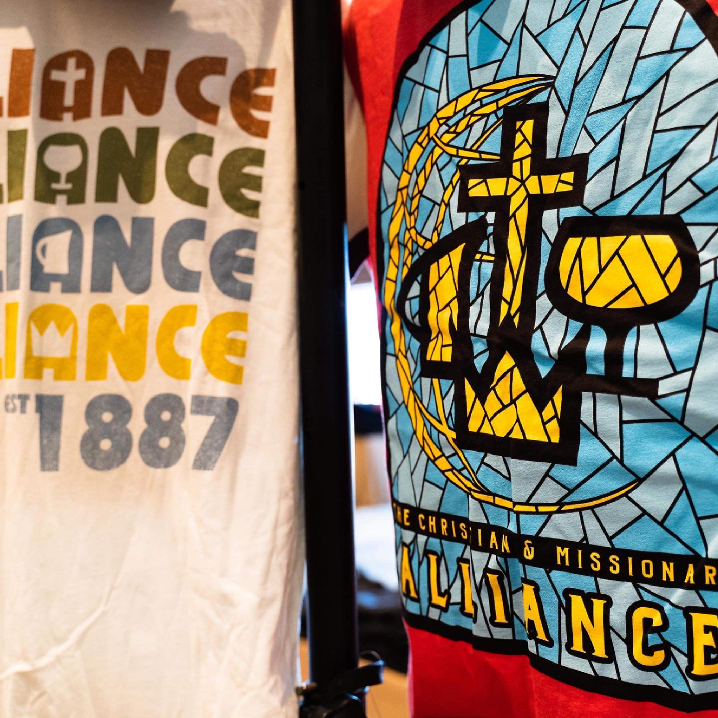 Close-up of a custom stained-glass style graphic printed on a tee by Hardiewear