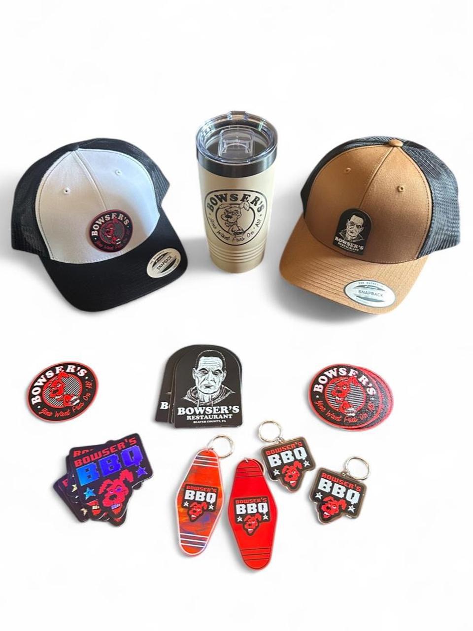 Custom branded caps, tumbler, patches, and keychains by Hardiewear