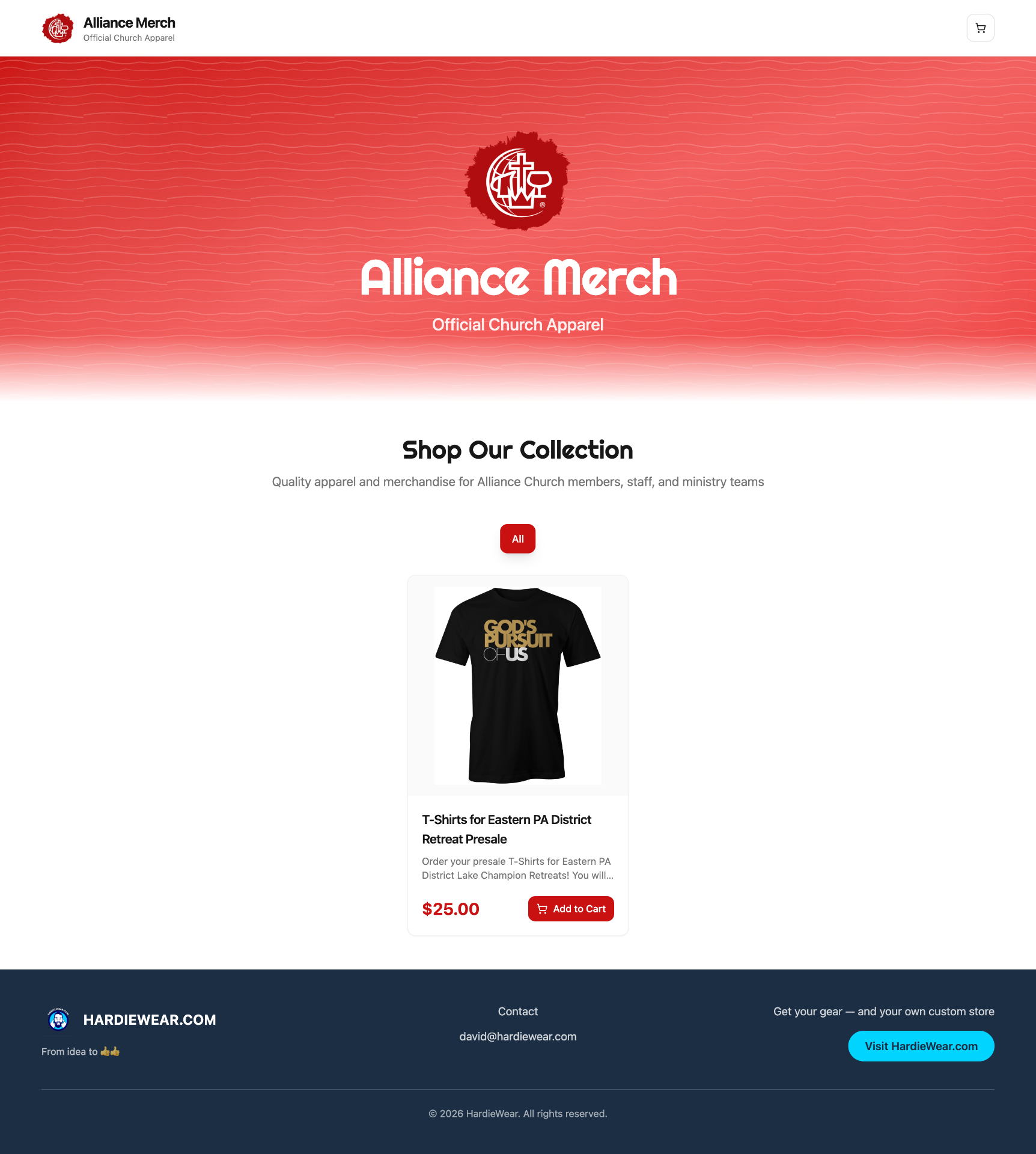 Alliance Merch, a branded Hardiewear client storefront